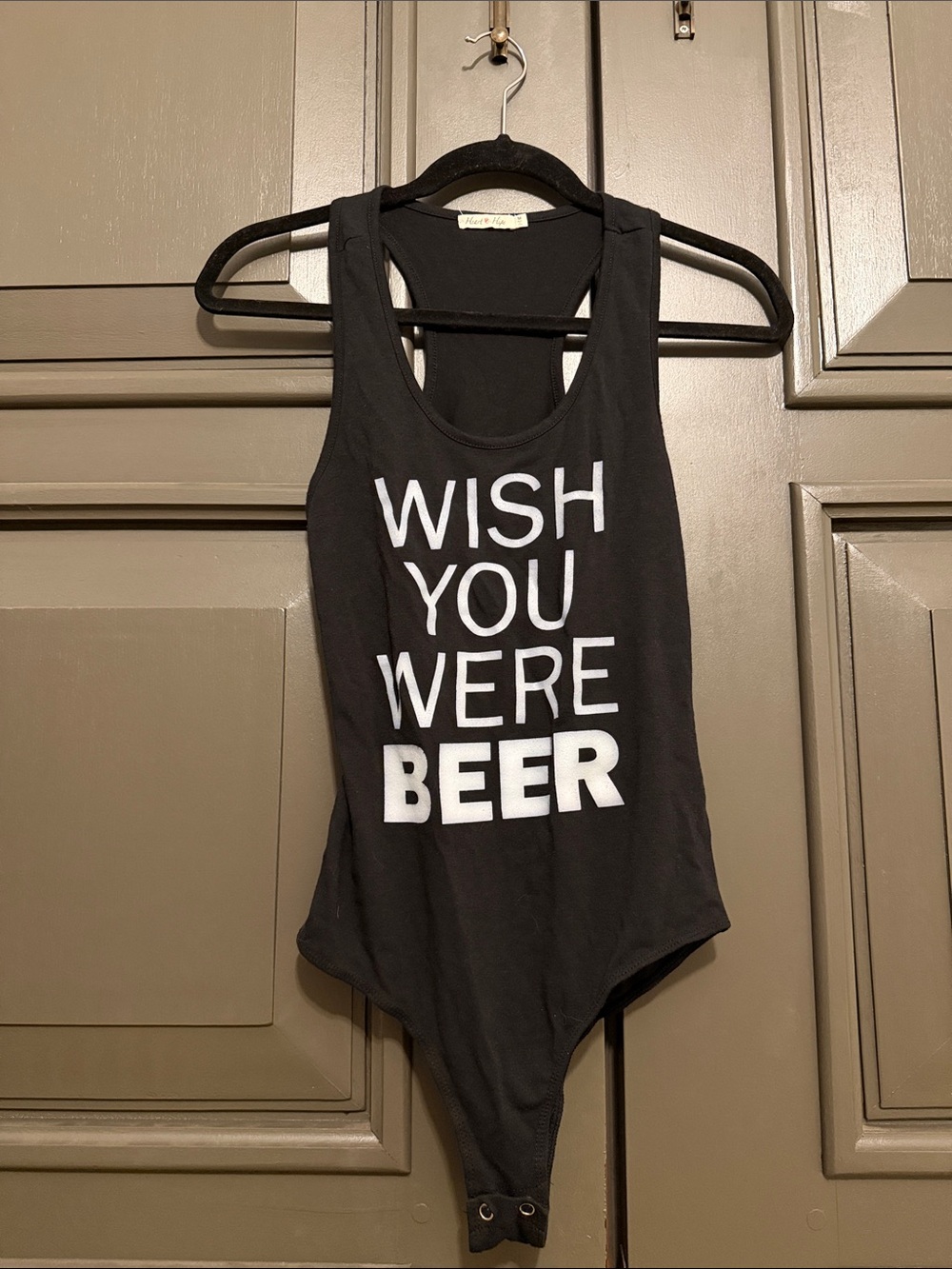 Heart Hips Black Graphic Racerback Bodysuit - "Wish You Were Beer"